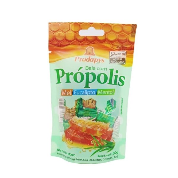 Bala com Própolis, Mel, Eucalipto e Mentol.